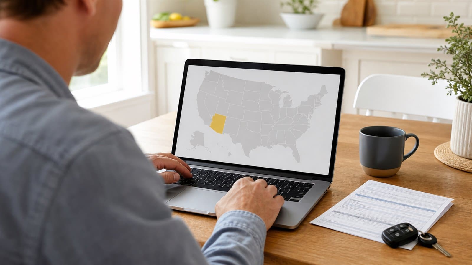 A person searching a state traffic school guide on a laptop